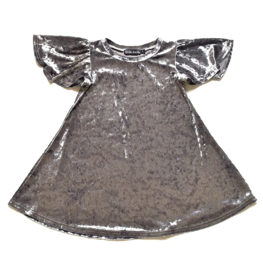 Little Lords Silver Velvet Party Dress