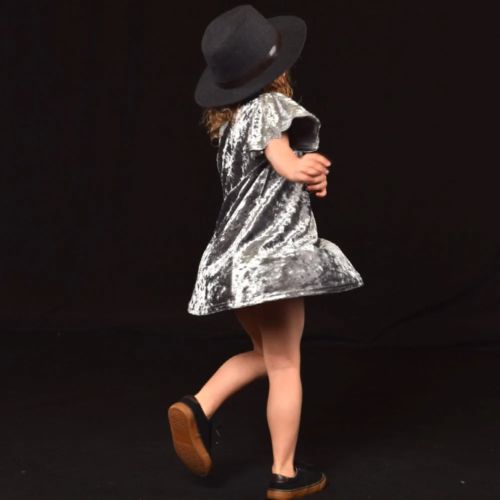 Little Lords Silver Velvet Party Dress