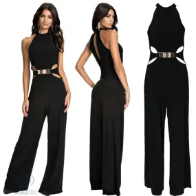 Long-sleeved High-Neck flared Jumpsuit