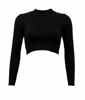 Long Sleeved Turtle Neck Knitted Cropped Top