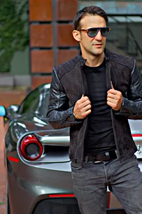 LOTUS DT Leather Jacket Satin Black on Black  - Bison & Nubuck Suede