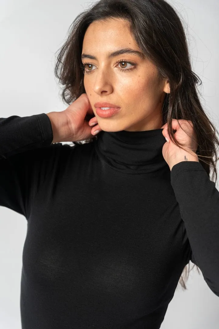 Lyocell Longsleeve Turtleneck Bodysuit | Black