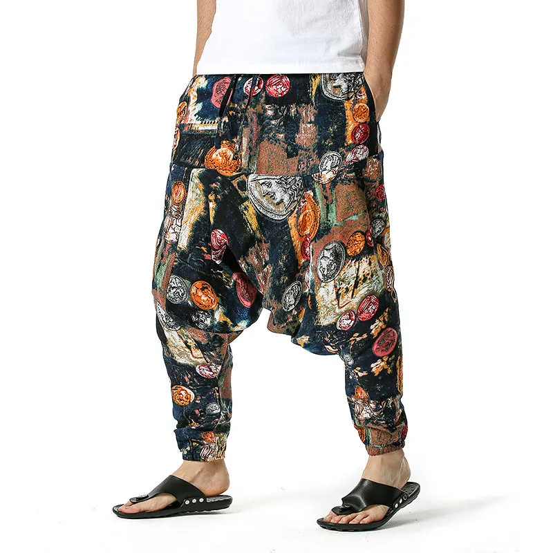 Men Casual Cotton Harem Pants Bohemian Style Joggers Yoga Vintage Baggy Trousers Sarouel Homme Hippy Hose HK02