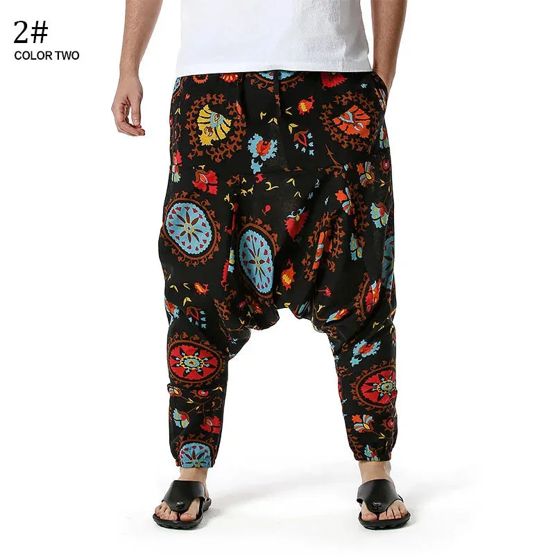 Men Casual Cotton Harem Pants Bohemian Style Joggers Yoga Vintage Baggy Trousers Sarouel Homme Hippy Hose HK02