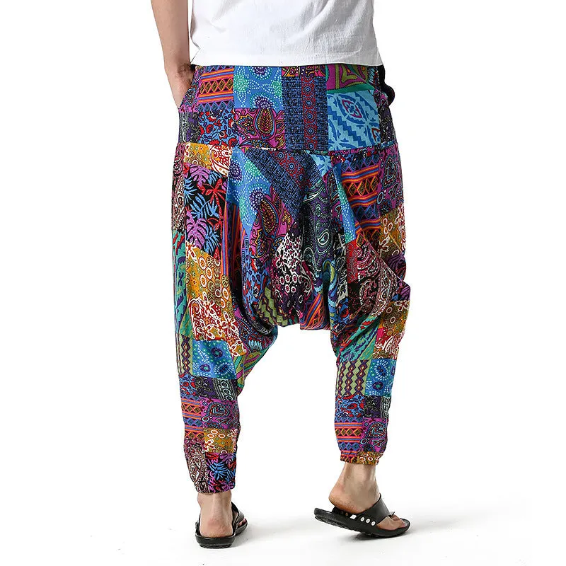 Men Casual Cotton Harem Pants Bohemian Style Joggers Yoga Vintage Baggy Trousers Sarouel Homme Hippy Hose HK02