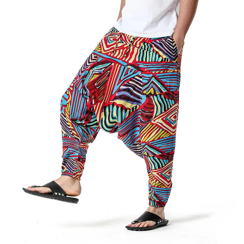 Men Casual Cotton Harem Pants Bohemian Style Joggers Yoga Vintage Baggy Trousers Sarouel Homme Hippy Hose HK02