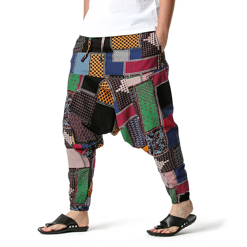 Men Casual Cotton Harem Pants Bohemian Style Joggers Yoga Vintage Baggy Trousers Sarouel Homme Hippy Hose HK02