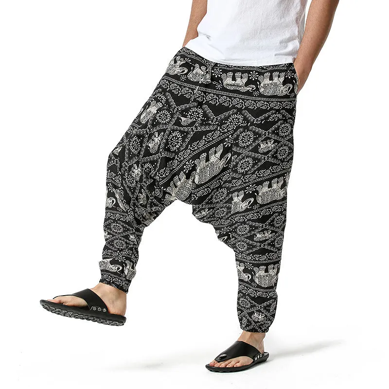 Men Casual Cotton Harem Pants Bohemian Style Joggers Yoga Vintage Baggy Trousers Sarouel Homme Hippy Hose HK02