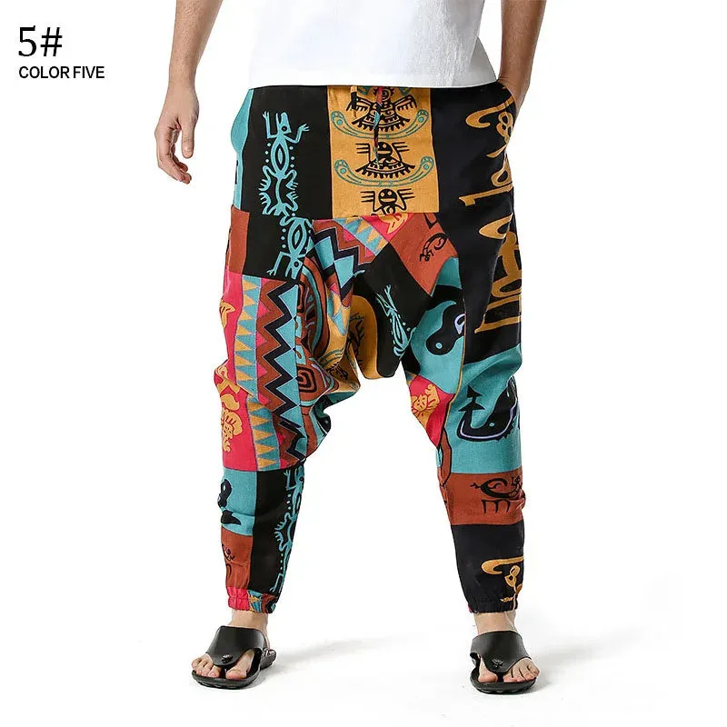 Men Casual Cotton Harem Pants Bohemian Style Joggers Yoga Vintage Baggy Trousers Sarouel Homme Hippy Hose HK02