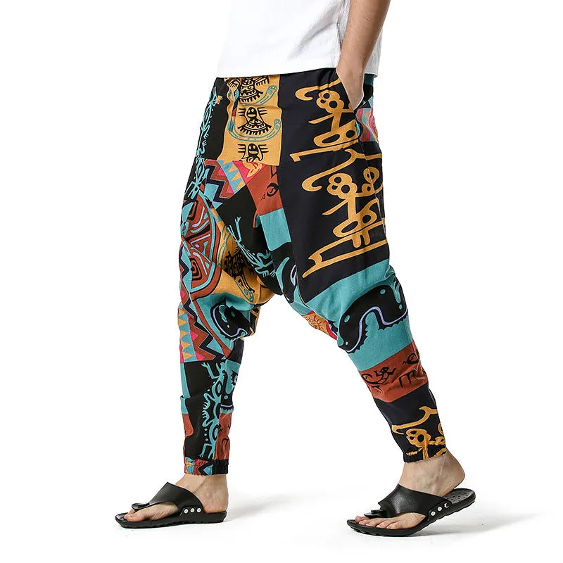 Men Casual Cotton Harem Pants Bohemian Style Joggers Yoga Vintage Baggy Trousers Sarouel Homme Hippy Hose HK02