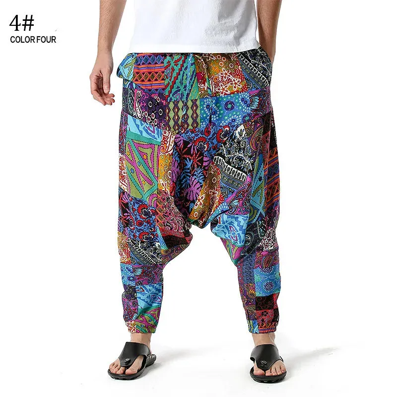 Men Casual Cotton Harem Pants Bohemian Style Joggers Yoga Vintage Baggy Trousers Sarouel Homme Hippy Hose HK02