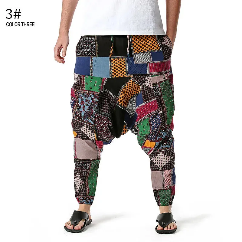 Men Casual Cotton Harem Pants Bohemian Style Joggers Yoga Vintage Baggy Trousers Sarouel Homme Hippy Hose HK02