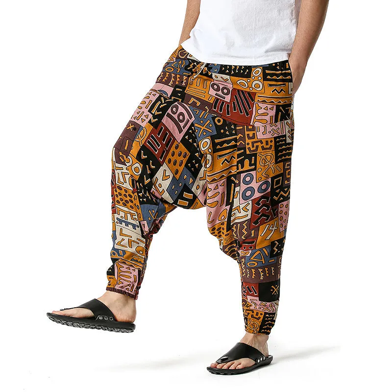 Men Casual Cotton Harem Pants Bohemian Style Joggers Yoga Vintage Baggy Trousers Sarouel Homme Hippy Hose HK02