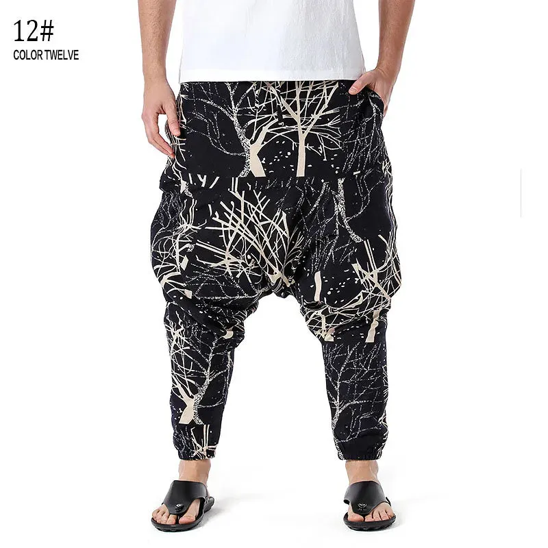 Men Casual Cotton Harem Pants Bohemian Style Joggers Yoga Vintage Baggy Trousers Sarouel Homme Hippy Hose HK02