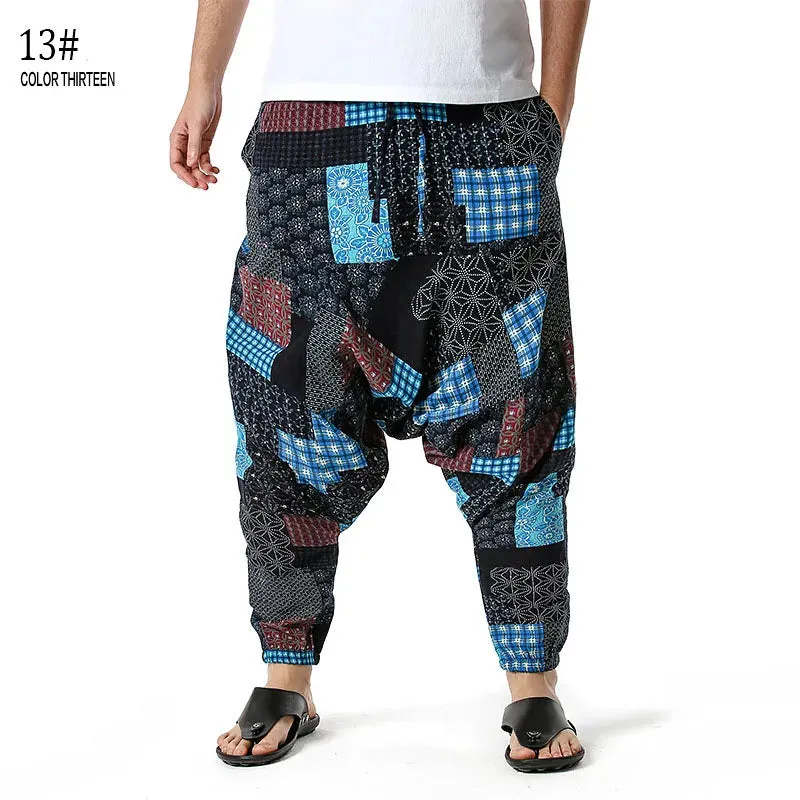 Men Casual Cotton Harem Pants Bohemian Style Joggers Yoga Vintage Baggy Trousers Sarouel Homme Hippy Hose HK02