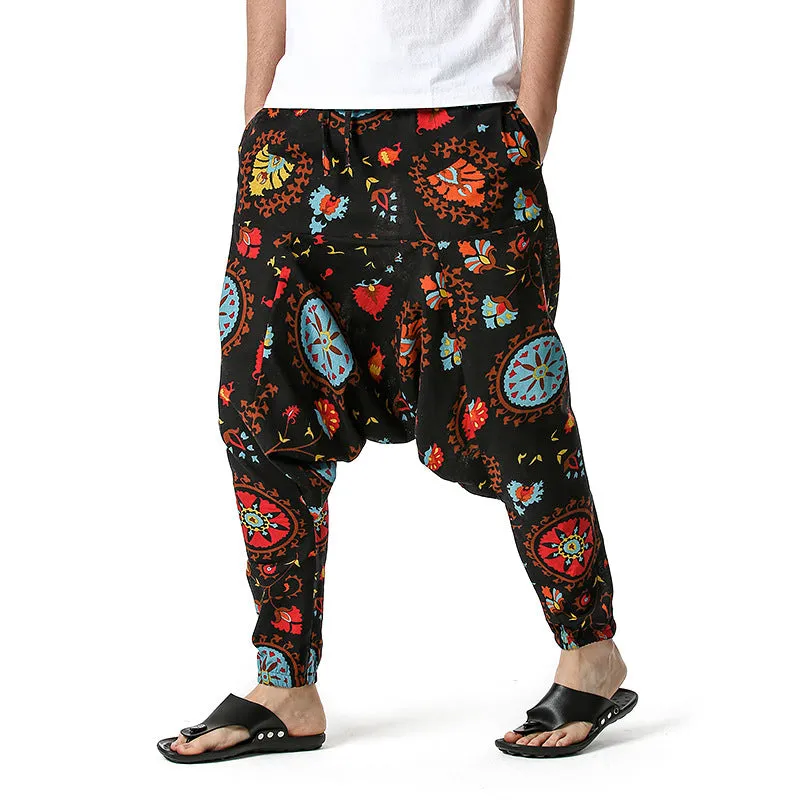 Men Casual Cotton Harem Pants Bohemian Style Joggers Yoga Vintage Baggy Trousers Sarouel Homme Hippy Hose HK02