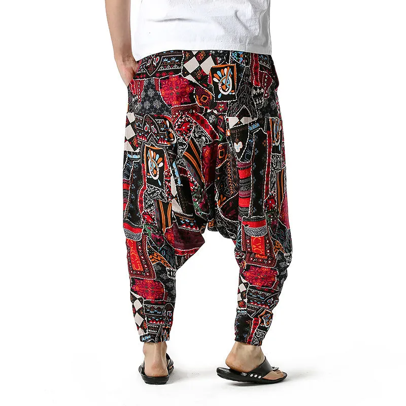 Men Casual Cotton Harem Pants Bohemian Style Joggers Yoga Vintage Baggy Trousers Sarouel Homme Hippy Hose HK02