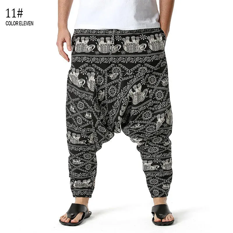 Men Casual Cotton Harem Pants Bohemian Style Joggers Yoga Vintage Baggy Trousers Sarouel Homme Hippy Hose HK02