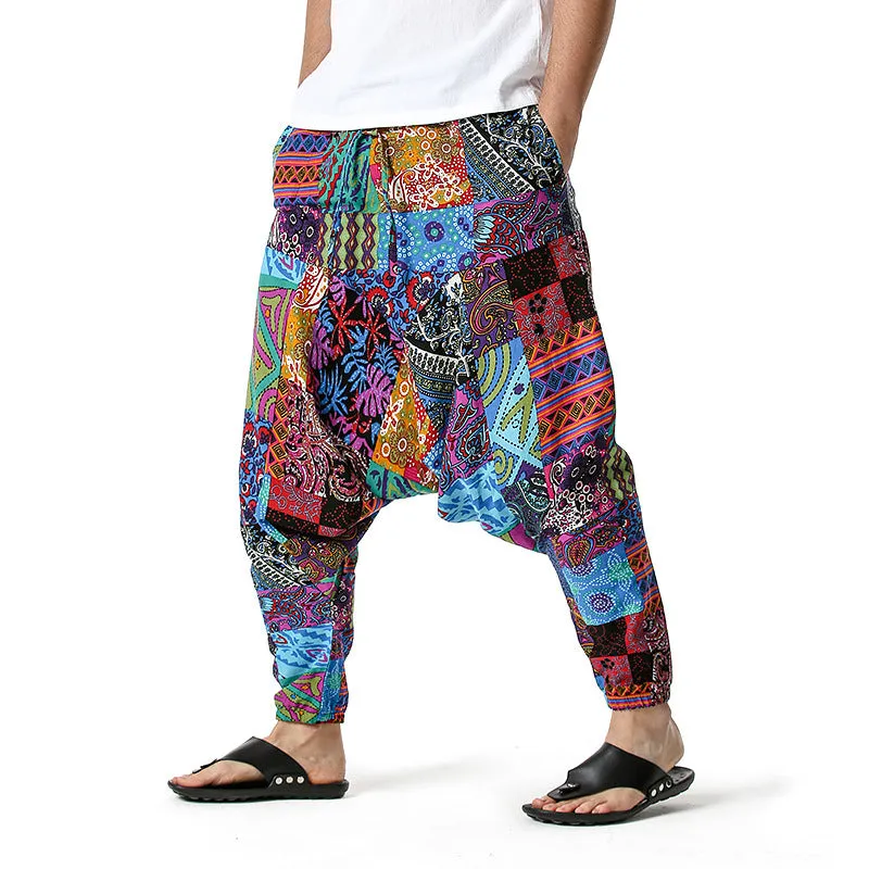 Men Casual Cotton Harem Pants Bohemian Style Joggers Yoga Vintage Baggy Trousers Sarouel Homme Hippy Hose HK02