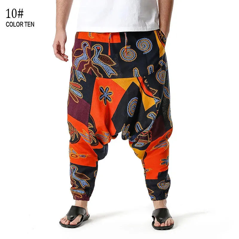 Men Casual Cotton Harem Pants Bohemian Style Joggers Yoga Vintage Baggy Trousers Sarouel Homme Hippy Hose HK02