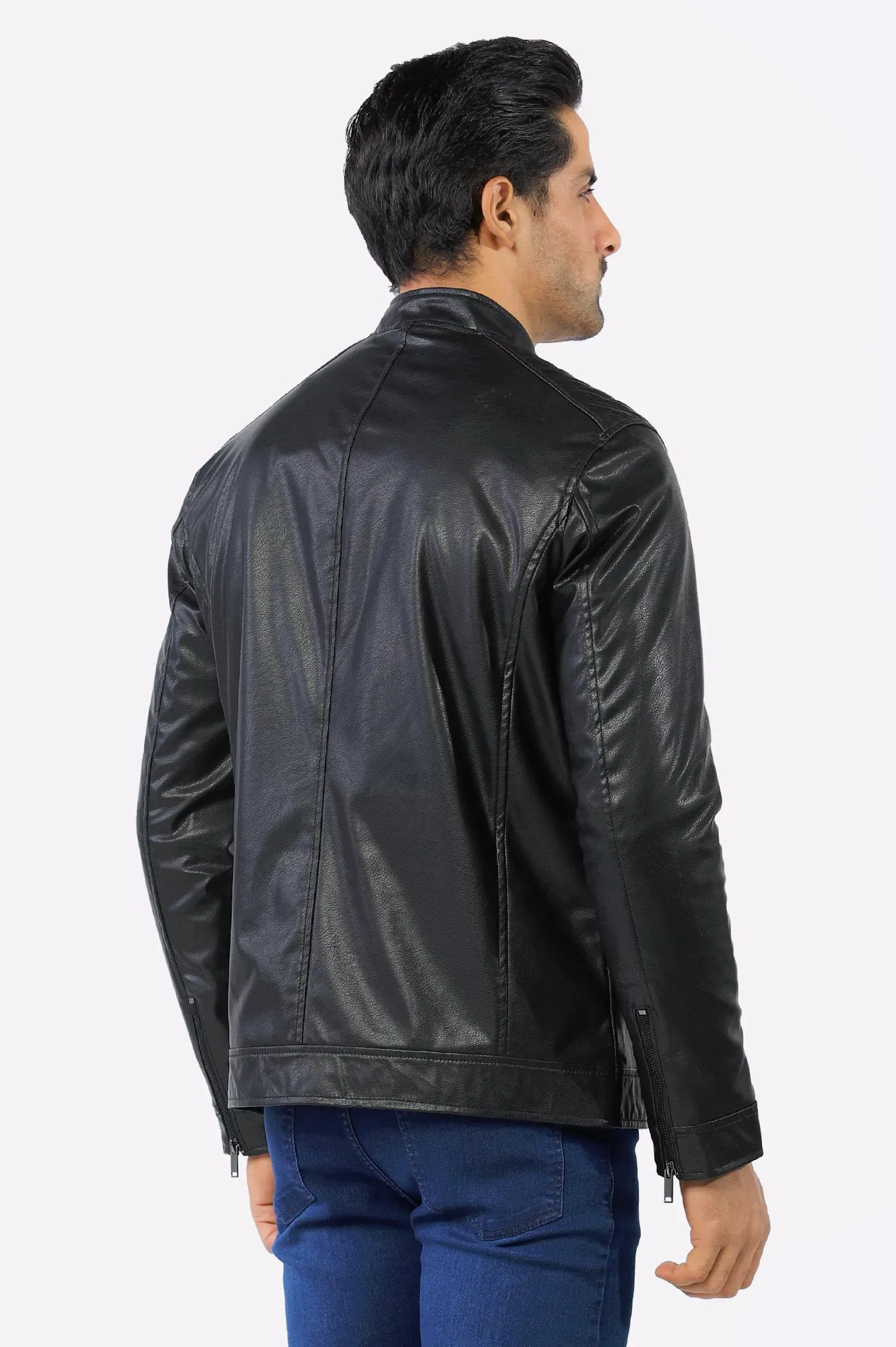 Mens Black Biker Leather Jacket