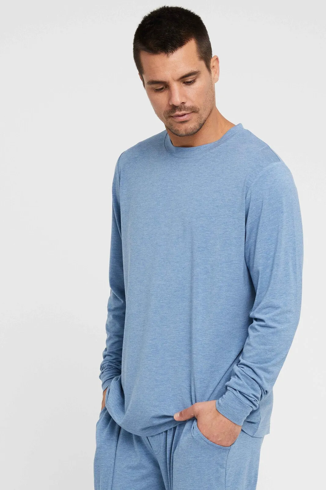 Men's Long Sleeve Crew Neck - Lake Blue