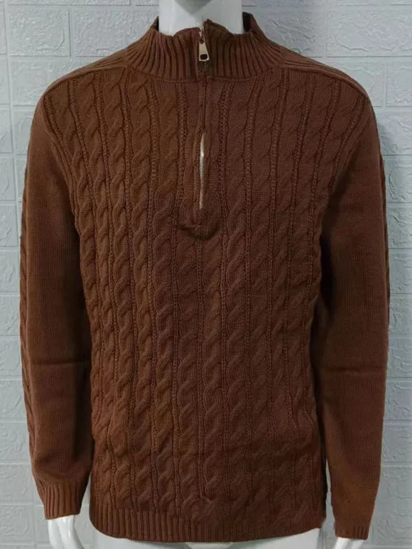 Men's new solid color zipper half turtleneck long sleeve sweater