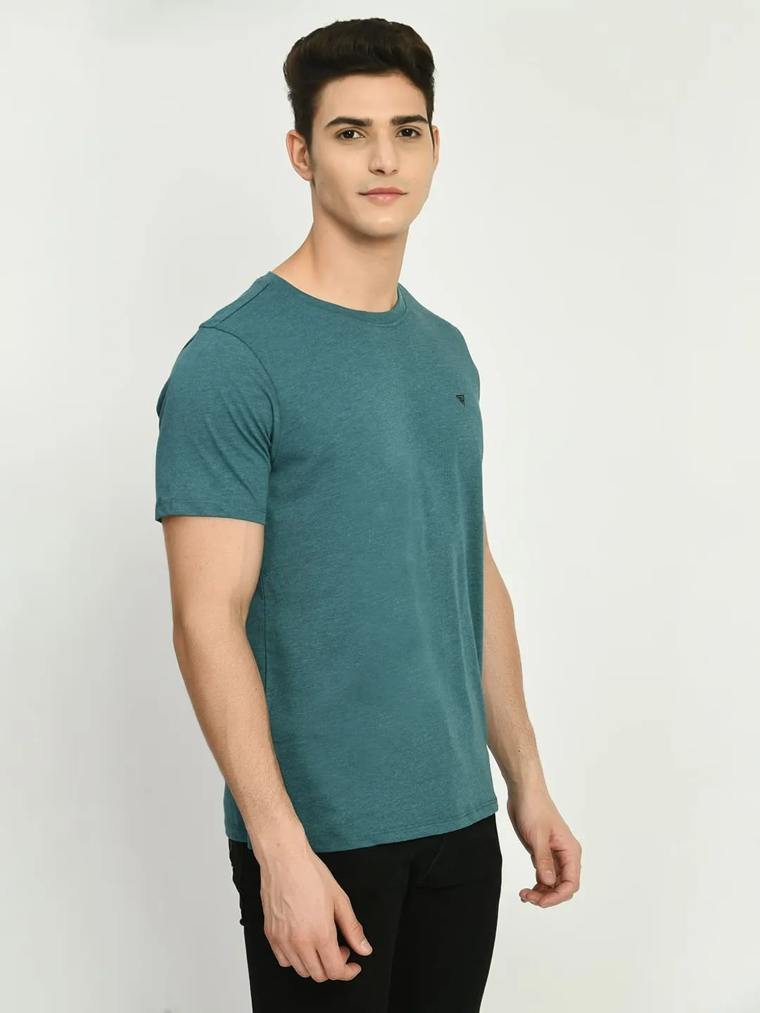 Men's Pine Green Solid Round Neck T-Shirt