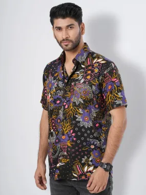 Men's Relax Short Sleeve in Black Floral Shirt