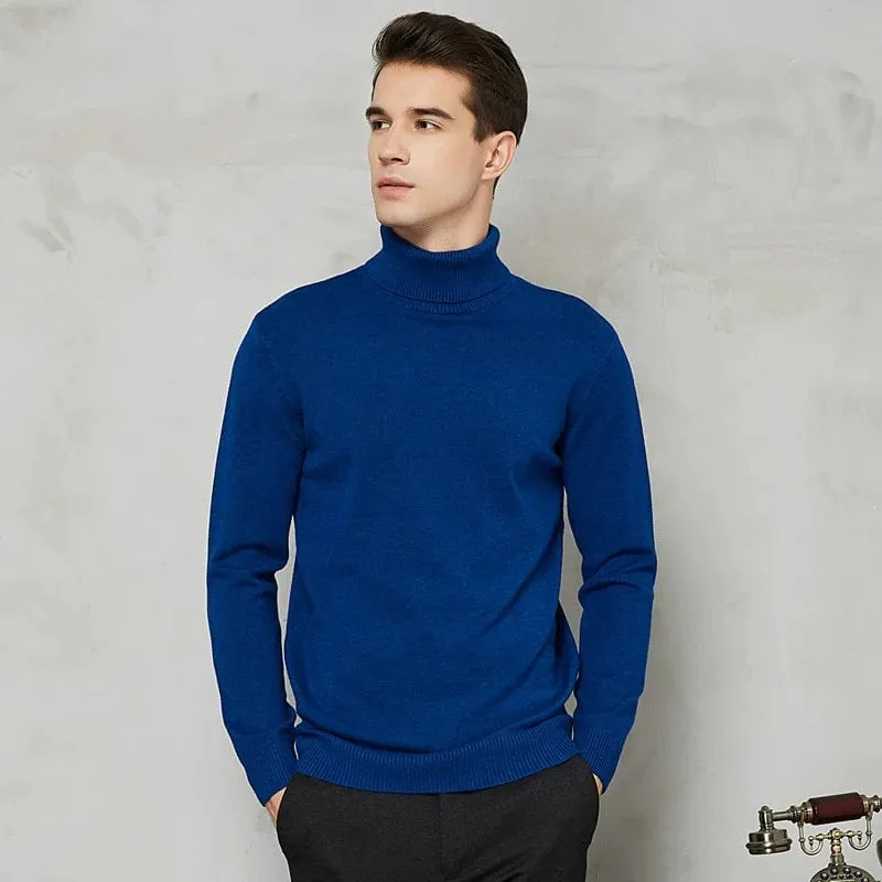 Men's Warm Turtleneck Wool Cotton Knit Sweater for Autumn & Winter