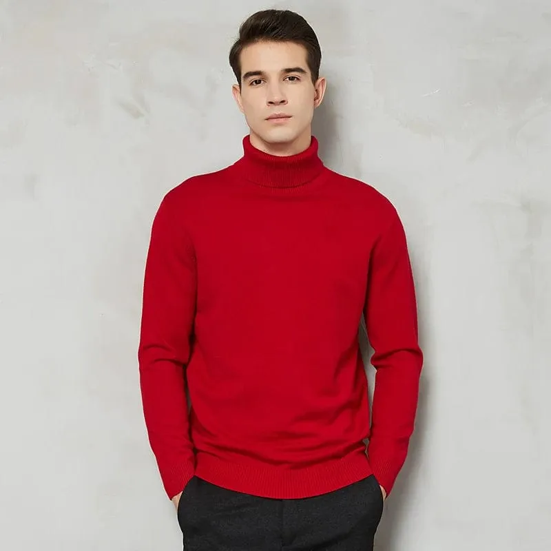 Men's Warm Turtleneck Wool Cotton Knit Sweater for Autumn & Winter