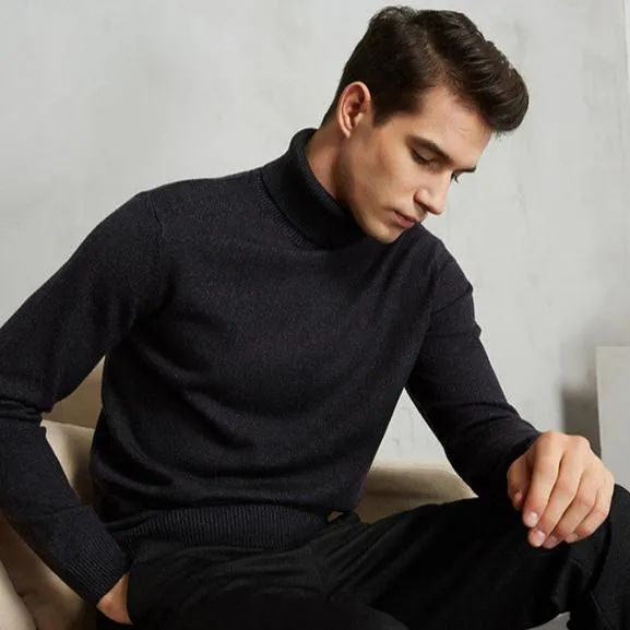 Men's Warm Turtleneck Wool Cotton Knit Sweater for Autumn & Winter