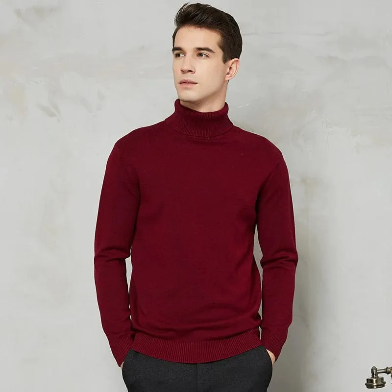 Men's Warm Turtleneck Wool Cotton Knit Sweater for Autumn & Winter