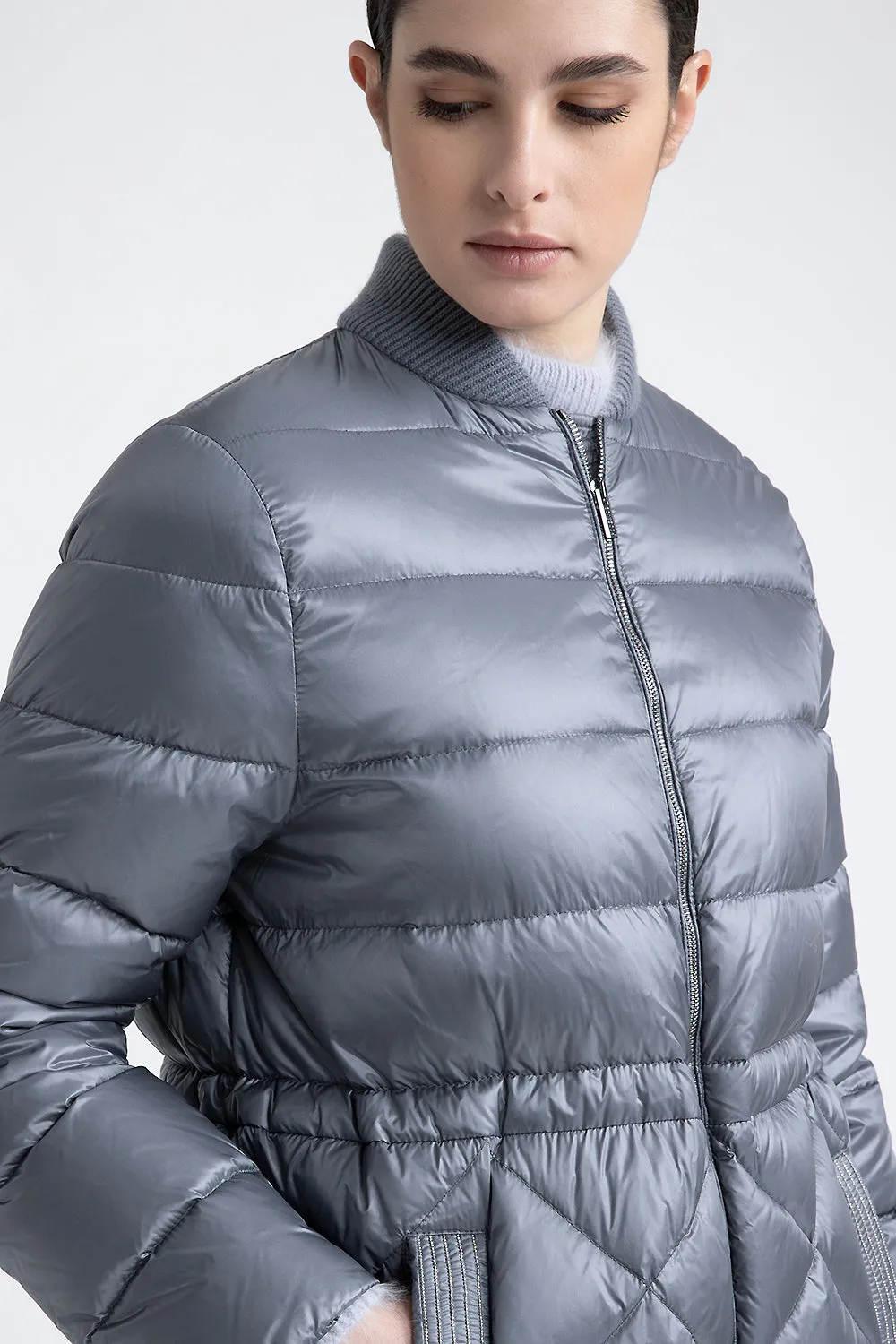 Midi quilted goose down jacket