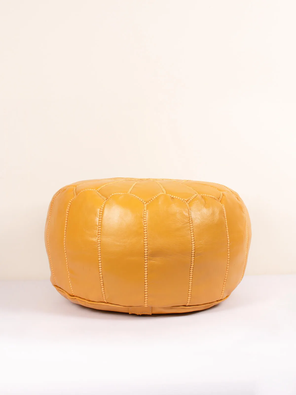 Moroccan Leather Pouffe, Mustard