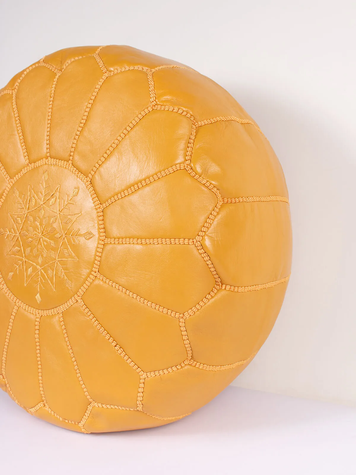 Moroccan Leather Pouffe, Mustard