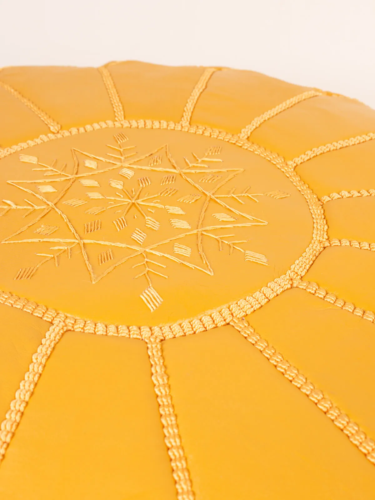 Moroccan Leather Pouffe, Mustard