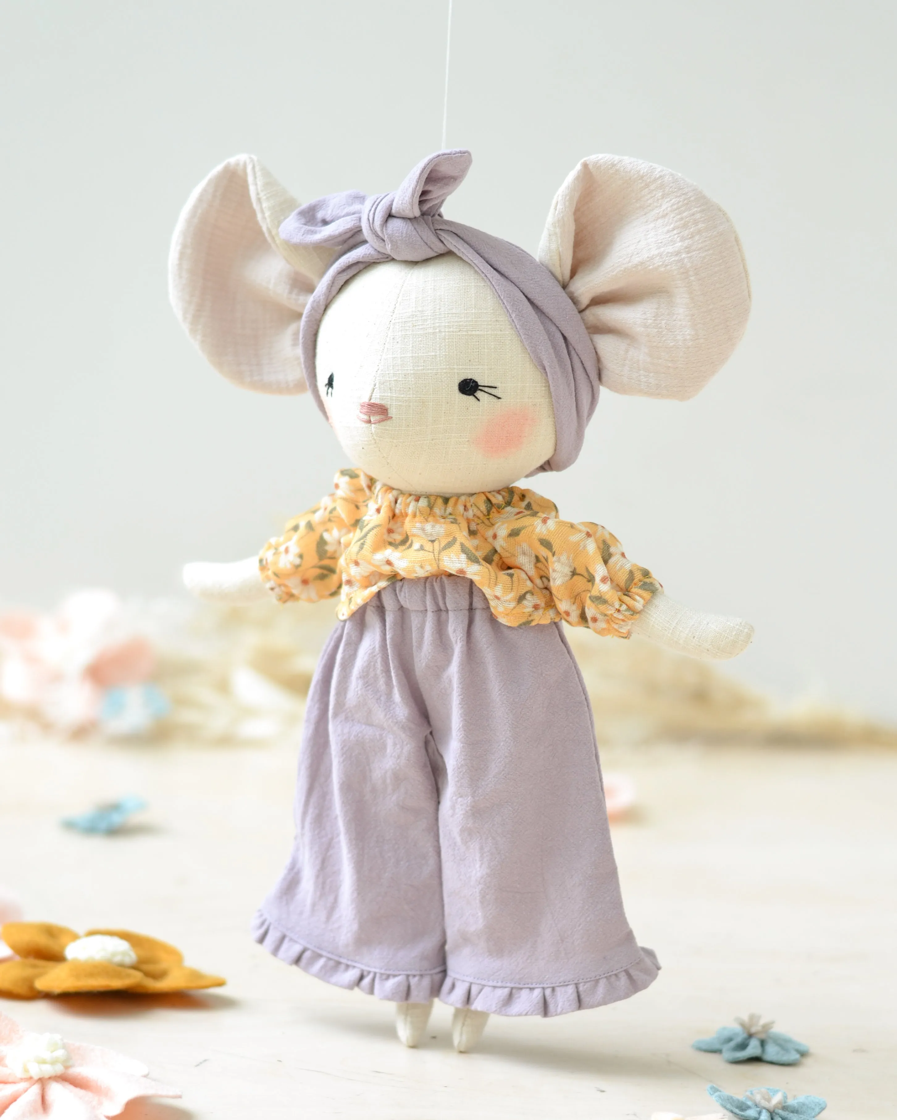 Mouse Plush Laure  Floral Yellow Shirt