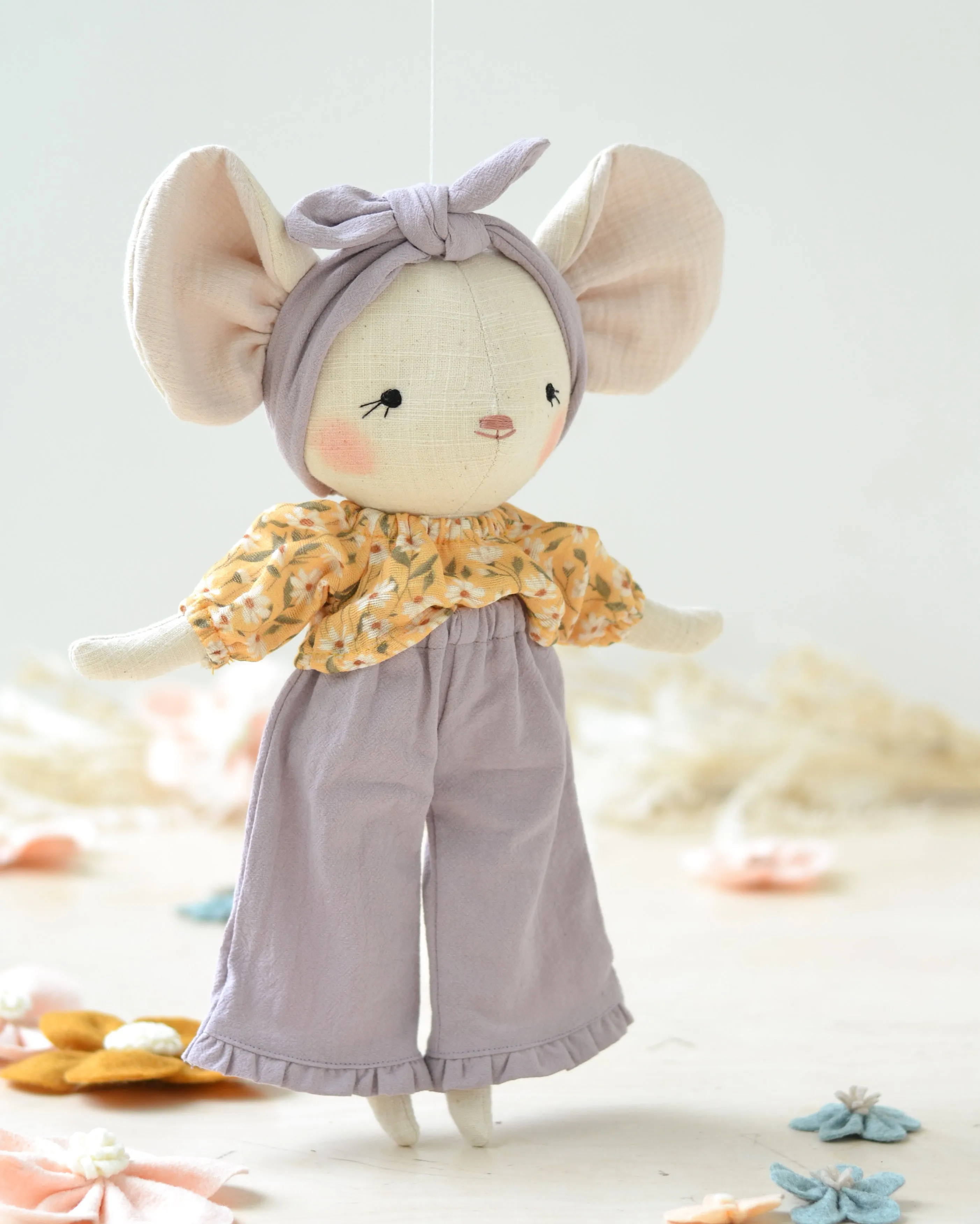 Mouse Plush Laure  Floral Yellow Shirt