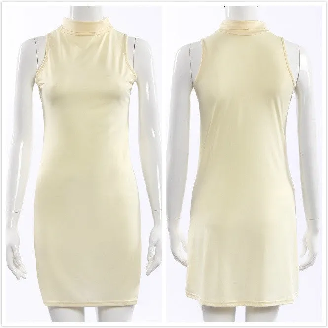 New Arrival Women Summer Sexy Party Dress Elegant Sleeveless Turtleneck Mini Dress