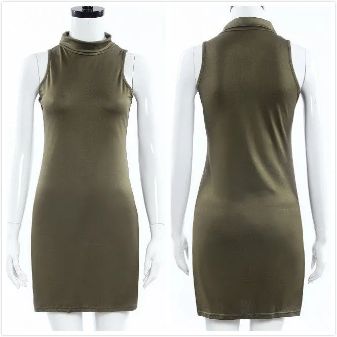 New Arrival Women Summer Sexy Party Dress Elegant Sleeveless Turtleneck Mini Dress