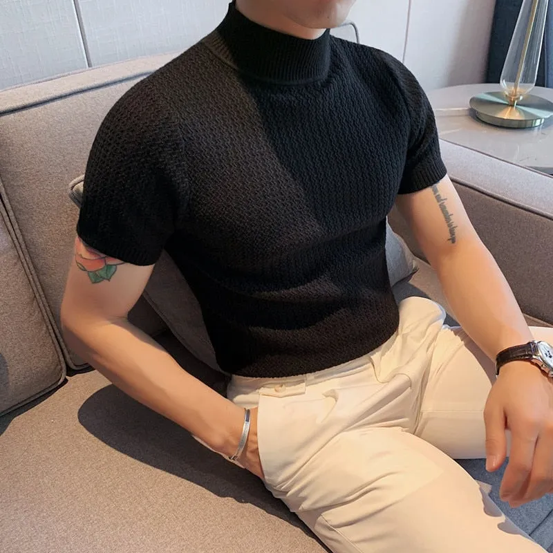 Nsqured "Turtleneck Elegance" Men's Short Sleeve Knitted Sweater