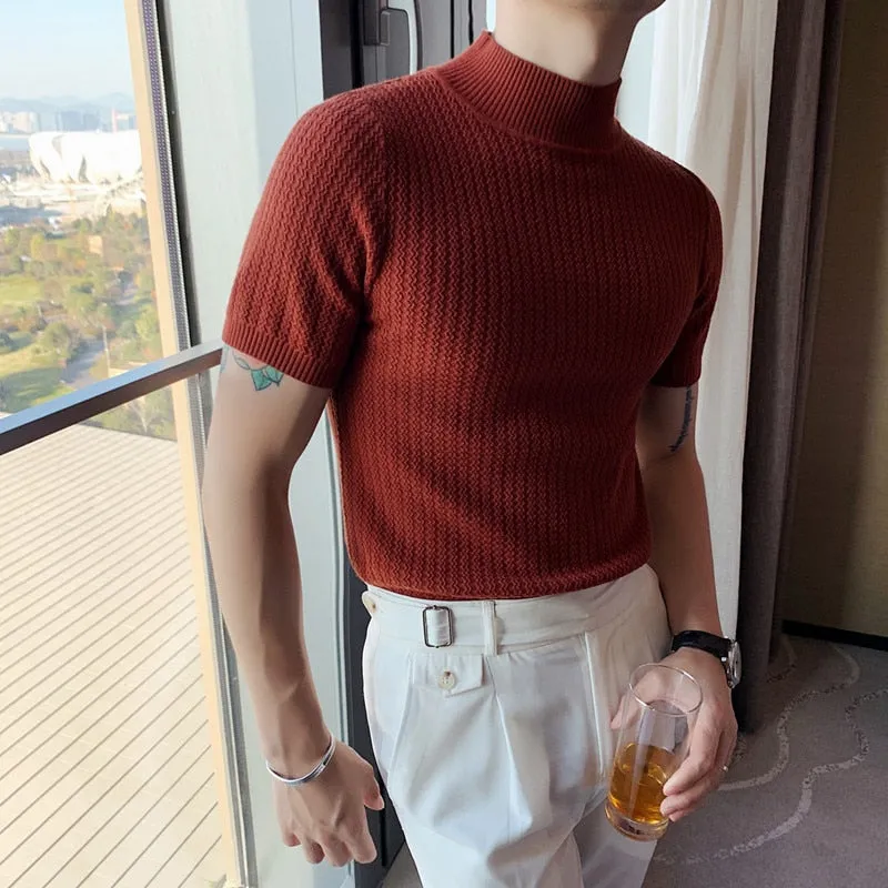 Nsqured "Turtleneck Elegance" Men's Short Sleeve Knitted Sweater