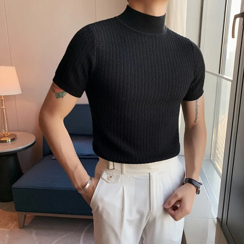 Nsqured "Turtleneck Elegance" Men's Short Sleeve Knitted Sweater