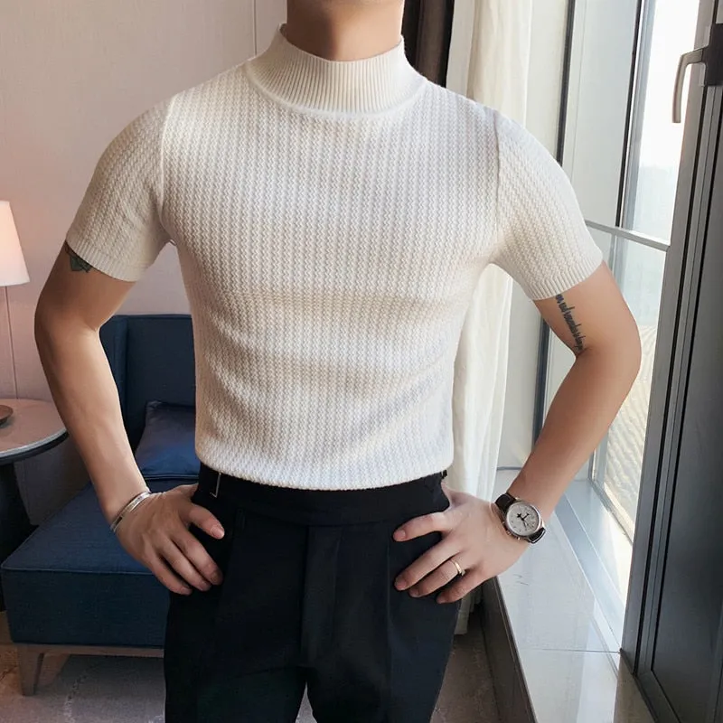 Nsqured "Turtleneck Elegance" Men's Short Sleeve Knitted Sweater