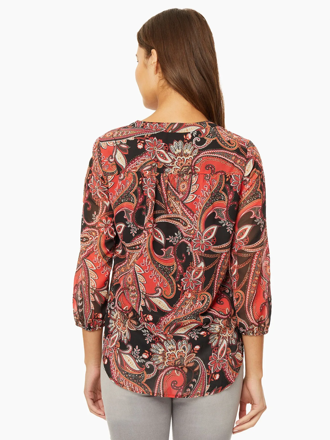 Paisley Chiffon V-Neck Kelly Blouse