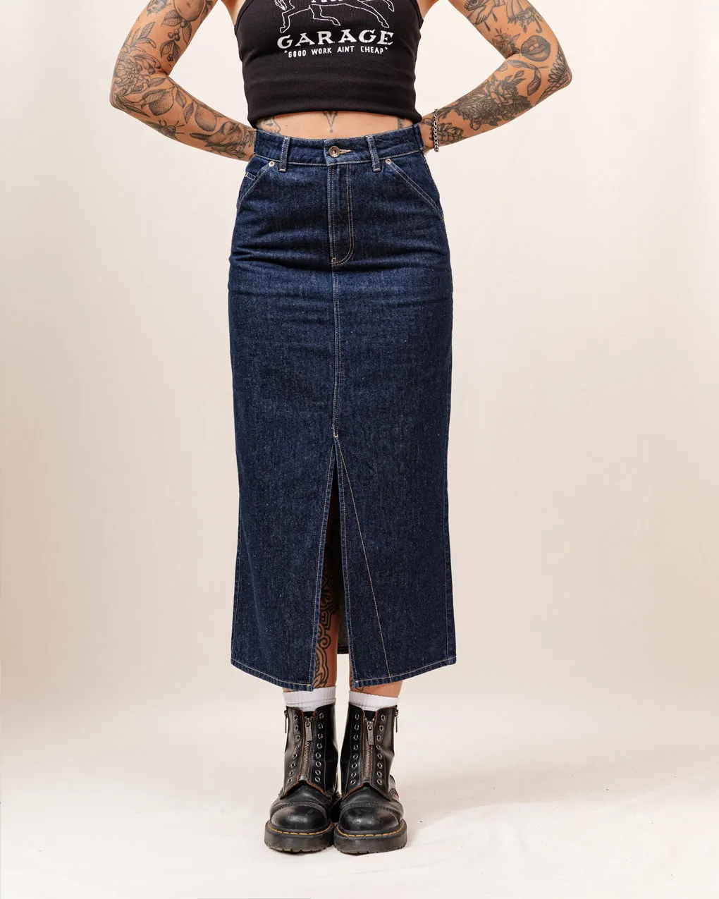 Parlor Denim Longline Skirt - Navy