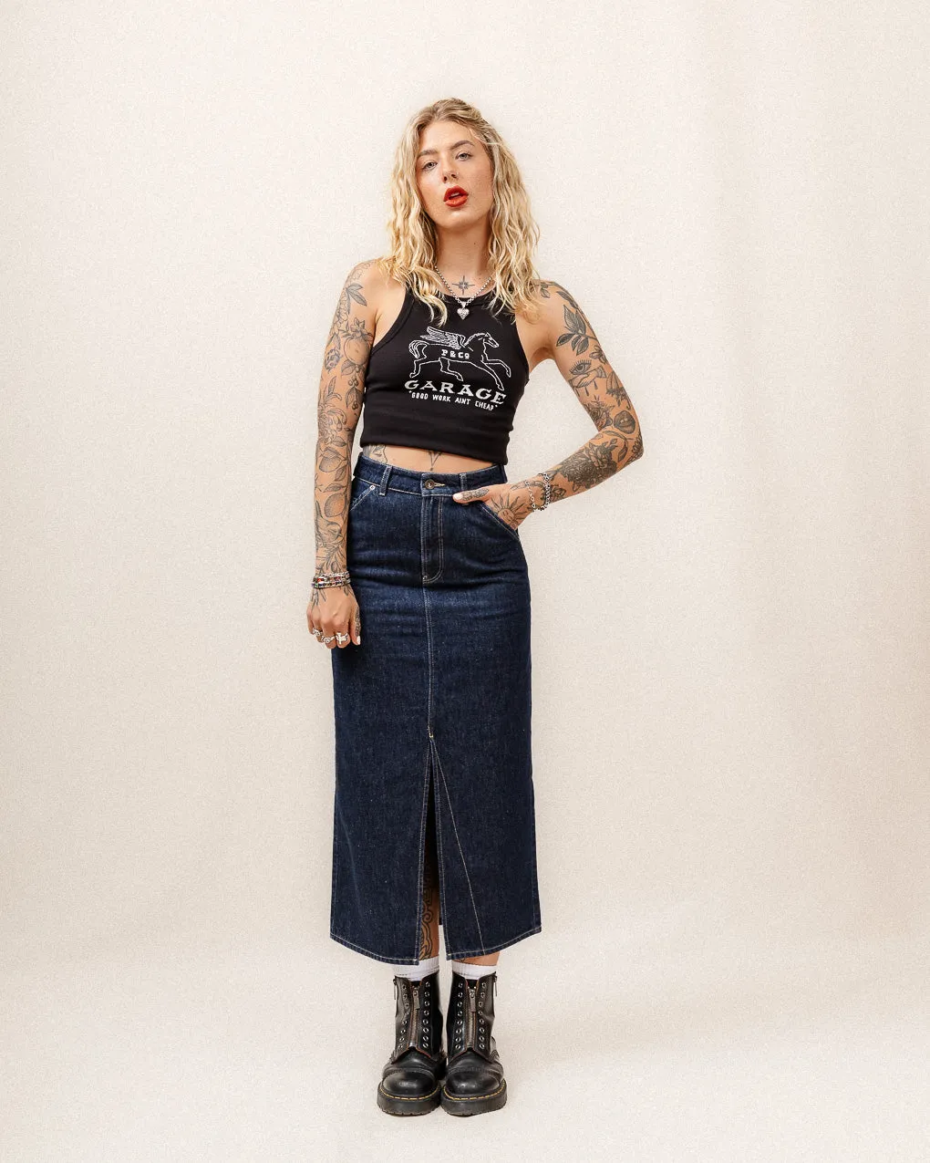 Parlor Denim Longline Skirt - Navy