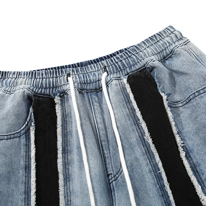 Patchwork Raw Edge Loose Bell-bottomed Jeans