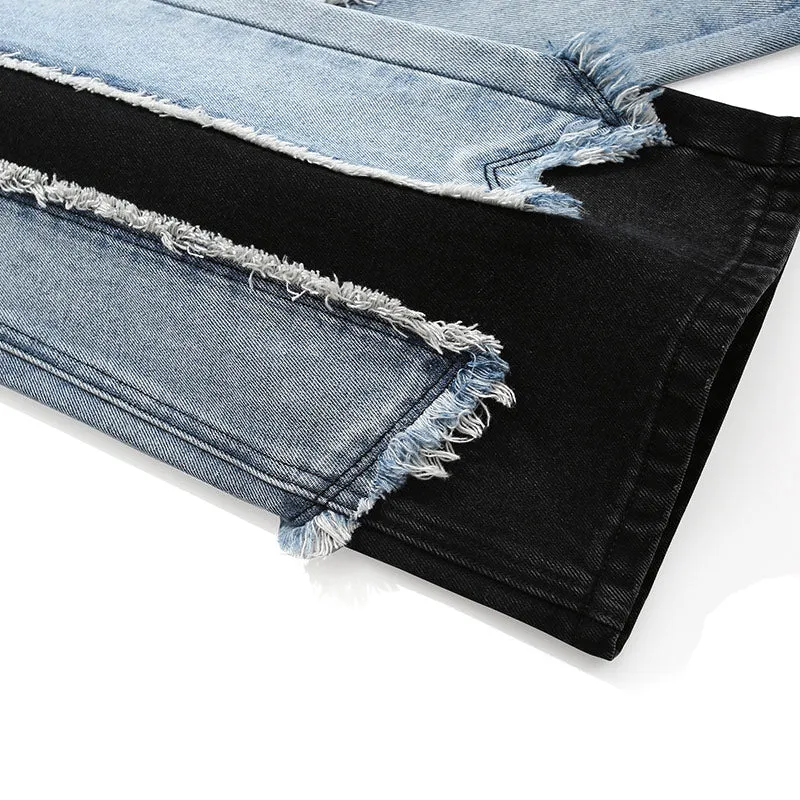 Patchwork Raw Edge Loose Bell-bottomed Jeans